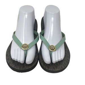 Michael Kors Womens Green Thong Sandal Flip Flop Jelly  Gold Tone Logo Size 10 M